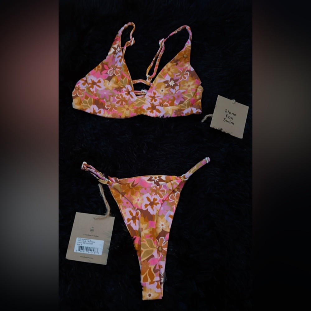 NWT stone fox Floral Bikini Set in Pink and Orange - Picture 4 of 4